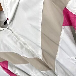 Forever 21 Windbreaker Jacket Women's M White Tan Pink Colorblock Hooded Zip